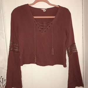 Cropped Mauve Cutout Flared-Sleeve